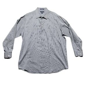 NWOT Paul Fredrick Gray Men Houndstooth Cotton Button Down Shirt Size 18 Neck